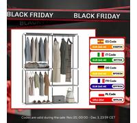 Homcom Armadio per vestiti Armadio aperto con 4 ripiani in tessuto 3 barre sospese struttura in metallo 142X43X185 cm