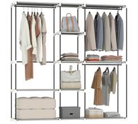 HOMCOM Armadio per vestiti, Stendibiancheria, 182x43x185 cm, Armadio aperto con 8 ripiani per vestiti, aste per appendere, struttura in metallo, per camera da letto, soggiorno, spogliatoio, grigio