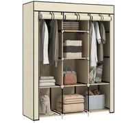 HOMCOM armadio pieghevole in tessuto con 8 ripiani e 2 barre 125x43x162,5 cm crema