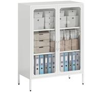 HOMCOM Armadio Portadocumenti in Acciaio a 2 Ante in Vetro Temperato, Schedario da Ufficio con Ripiani Regolabili, Mobiletto Multiuso Portaoggetti, per Ufficio Studio Casa, 80x40x110 cm, Bianco