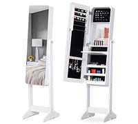 HOMCOM Armadio Portagioie con Specchio Regolabile Bianco 34x146x36 cm