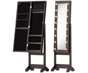 HOMCOM Armadio portagioie con specchio, scomparti e illuminazione LED, marrone scuro Aosom Italy