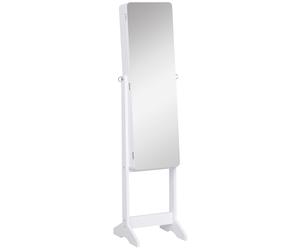 HOMCOM Armadio Portagioie Portagioielli con Specchio Regolabile e Illuminazione LED, Legno, Bianco, 30x146x36 cm