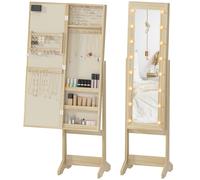 HOMCOM Armadio Portagioie Regolabile Specchioe Luci LED, Bianco, 36x30x136 cm