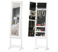 HOMCOM Armadio Portagioie Specchio Regolabile e Luci LED, Bianco, 36x30x136 cm