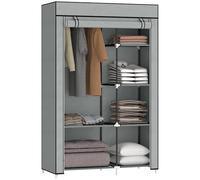 HOMCOM Armadio Portatile in Tessuto non Tessuto, Acciaio e PP, Armadio Guardaroba Salvaspazio con 6 Ripiani Aperti, 1 Appendino e Porta a Cerniera, 103x43x162.5 cm, Grigio Chiaro