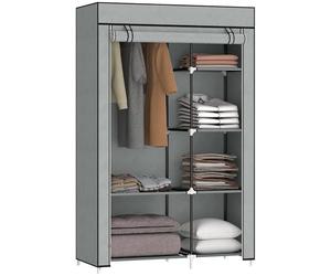 HOMCOM Armadio Portatile in Tessuto non Tessuto, Acciaio e PP, Armadio Guardaroba Salvaspazio con 6 Ripiani Aperti, 1 Appendino e Porta a Cerniera, 103x43x162.5 cm, Grigio Chiaro
