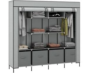 HOMCOM Armadio Portatile in Tessuto non Tessuto e Acciaio, Guardaroba con 10 Ripiani, 4 Cassetti, 2 Barre Appendiabiti e Ante a Cerniera, 166x42.5x169.5cm, Grigio Scuro