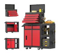 HOMCOM Armadio portautensili a ruote, ripiano pannello forato 3in1 Rosso | Cassa degli attrezzi impilabile su ruote, 5 cassetti, serratura, organizzatore per officina, garage