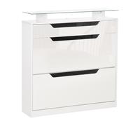 HOMCOM Armadio scarpiera Moderna con 2 Cassetti per 16 Scarpe, con Mensola Regolabile e Ripiano in Vetro, 89x23x96cm, Bianco Lucido Aosom Italy