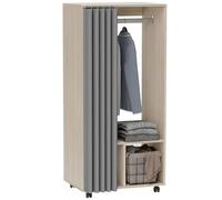 HOMCOM Armadio spogliatoio mobile con tenda Armadio su 4 ruote con appendiabiti e ripiani, armadio a rotelle per camera da letto, 60 x 40 x 128 cm effetto legno naturale