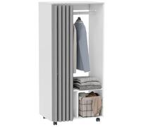 HOMCOM Armadio spogliatoio mobile con tenda Armadio su 4 ruote con appendiabiti e ripiani, armadio per capi arrotolabili per camera da letto, 60 x 40 x 128 cm bianco
