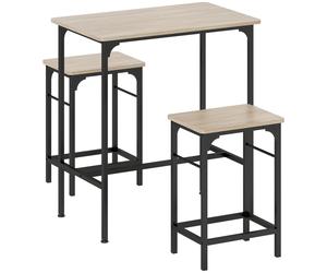 HOMCOM Arredamento Bar 3 Pezzi con Tavolo da Cucina e 2 Sgabelli da Bar in Legno e Acciaio, color Legno e Nero Aosom Italy