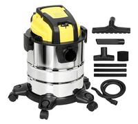 HOMCOM aspirapolvere 3 in 1 a umido/asciutto 1200 W con contenitore in acciaio inox da 20L Ø32mm sistema di soffiaggio funzione triplo filtro rotelle, aspirapolvere da pavimento argento+giallo