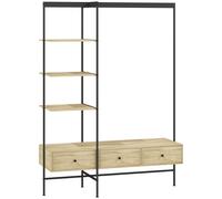 HOMCOM Attaccapanni Autoportante 180 cm con Ripiani, Cassetti e Barra Appendiabiti, in Stile Moderno, Struttura in Metallo, Rovere Aosom Italy