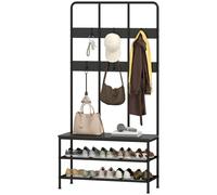 HOMCOM Attaccapanni da Ingresso 3 in 1 con 6 Ganci e Panca con Scarpiera Nero