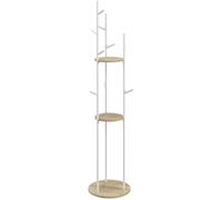 HOMCOM Attaccapanni da ingresso 40x167 cm Naturale e Bianco | Acciaio, 9 Ganci, 2 Ripiani Rotondi