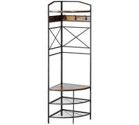HOMCOM Attaccapanni da Terra con Ganci, Mobile Ingresso Appendiabiti da Terra Angolare con Panca e Scarpiera, Mensola in Stile Industriale, 50x50x183cm, Marrone