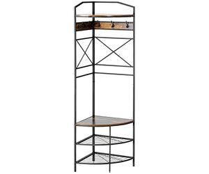 HOMCOM Attaccapanni da Terra con Ganci, Mobile Ingresso Appendiabiti da Terra Angolare con Panca e Scarpiera, Mensola in Stile Industriale, 50x50x183cm, Marrone