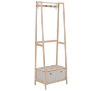 HOMCOM Attaccapanni in Legno Naturale 4 Ganci 3 Mensole 2 Cassetti per Ingresso