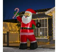 HOMCOM Babbo Natale gonfiabile con bastoncino di zucchero 250 cm Regalo di Babbo Natale LED Rosso