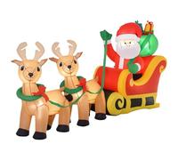 HOMCOM Babbo Natale Gonfiabile con Slitta e 2 Renne, Addobbi di Natale in Tessuto Poliestere Impermeabile con Luci a LED 240x57x112cm