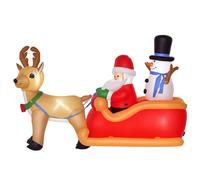 HOMCOM Babbo Natale Gonfiabile con Slitta, Renna, Pupazzo di Neve e Luci LED, Decorazione Natalizia da Esterno, 200x80x128cm