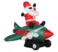 HOMCOM Decorazione Natalizia Esterno 160cm Babbo Natale Gonfiabile su Aereo Luci