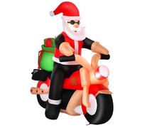 HOMCOM Babbo Natale Gonfiabile su Motocicletta 165cm con Luci LED Integrate, Decorazione Natalizia da Esterno