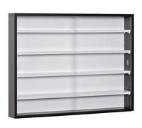 HOMCOM Bacheca Portaoggetti a 5 Ripiani Regolabili, Vetrina a Muro in Vetro e Truciolato, 80x9.5x60 cm, Nero e Bianco