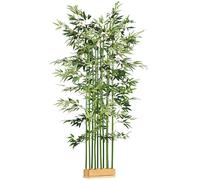 HOMCOM Bambù artificiale, pianta artificiale da 180 cm in vaso di legno di pino, pianta d'appartamento, piante artificiali per interni, esterni, piante decorative, verde