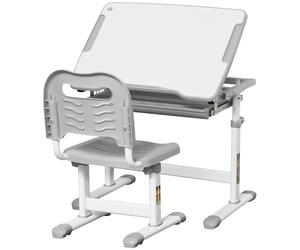 HOMCOM Banchetto Scuola Inclinabile 45° e Sedia ad Altezza Regolabile Grigio