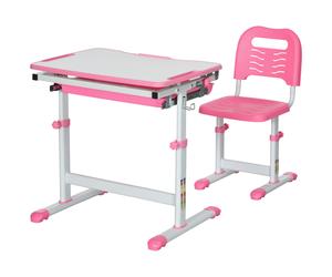 HOMCOM Banchetto Scuola Inclinabile 45° e Sedia ad Altezza Regolabile Rosa