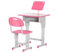 HOMCOM Banchetto per Bambini 6-12 Anni ad Altezza Regolabile con Leggio e Mensola, Set Banco con Sedia per Bambini in PP, Acciaio e MDF, Rosa