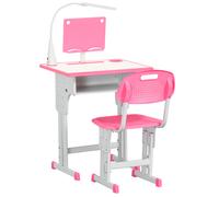 HOMCOM Banchetto per Bambini 6-12 Anni ad Altezza Regolabile con Lampada LED, Leggio e Mensola, Set Banco con Sedia per Bambini in PP, Acciaio e MDF, Rosa