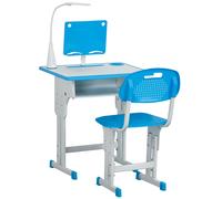 HOMCOM Banchetto per Bambini 6-12 Anni ad Altezza Regolabile con Lampada LED, Leggio e Mensola, Set Banco con Sedia per Bambini in PP, Acciaio e MDF, Blu