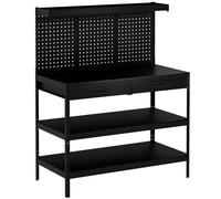 HOMCOM Banco da lavoro con ripiani regolabili, robusta postazione con pannello forato e 2 cassetti, 122 x 61 x 156 cm, Nero Aosom Italy