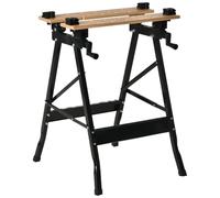 HOMCOM Banco da Lavoro Pieghevole 4 Morse Portata 150 kg Nero e Legno