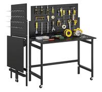 HOMCOM Banco da Lavoro Pieghevole 9cm con Pannello Forato e 30 Ganci Nero