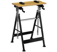 HOMCOM Banco da Lavoro Pieghevole con 4 Morse, Nero e Color Legno | Tavolo da Lavoro Portatile, Altezza e Angolazione Regolabili, Riga e Goniometro, per Casa e Fai da Te, Portata 100 kg,