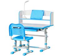 HOMCOM Banco per Bambini 6-12 Anni con Luce LED, Leggio e Portapenne Azzurro