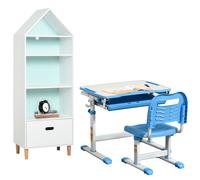 HOMCOM Banco Scuola Bambini 6-12 Anni con Sedia Regolabile e Libreria 4 Ripiani