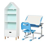 HOMCOM Banco Scuola Bambini 6-12 Anni con Sedia Regolabile e Libreria a Casetta