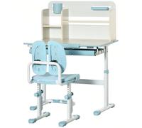 HOMCOM Banco Scuola con Sedia per Bambini 3-12 Anni Altezza Regolabile, Scrivania per Bambini con Piano Inclinabile e Cuscini Imbottiti, Acciaio e MDF, Azzurro Il set con banchetto per bambini e sedia