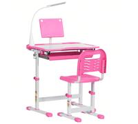 HOMCOM Banco Scuola con Sedia per Bambini 6-12 Anni Altezza Regolabile, Piano Inclinabile a 45° e Lampada LED, Acciaio e MDF Il set con banco scuola e sedia per bambini HOMCOM è la scelta ideale per f
