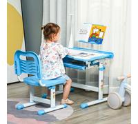 HOMCOM Banco Scuola con Sedia per Bambini 6-12 Anni Altezza Regolabile, Piano Inclinabile a 45° e Lampada LED, Acciaio e MDF Il set con banco scuola e sedia per bambini HOMCOM è la scelta ideale per f