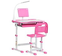 HOMCOM Banco Scuola con Sedia per Bambini 6-12 Anni in Acciaio e MDF Rosa