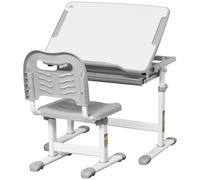 HOMCOM Banco Scuola e Sedia ad Altezza Regolabile Piano Inclinabile 45° Grigio