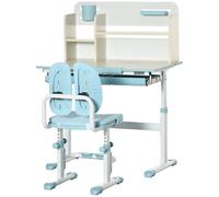 HOMCOM Banco Scuola con Sedia per Bambini 3-12 Anni Altezza Regolabile, Scrivania per Bambini con Piano Inclinabile e Cuscini Imbottiti, Acciaio e MDF, Azzurro