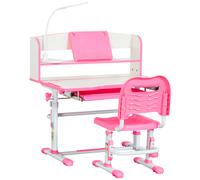 HOMCOM Banco Scuola per Bambini 6-12 Anni Regolabile con Luce LED, Leggio e Portapenne, in MDF, PP e Acciaio, Rosa